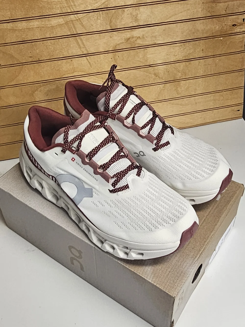 On Running Men's Cloudmonster 3 White / Maroon Running Shoes New